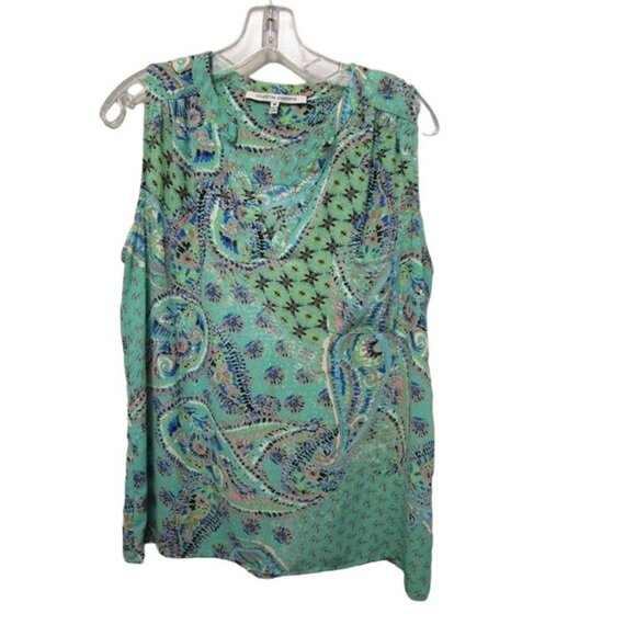 Collective Concepts Size Medium Women’s Green Paisley Print Sleeveless Shirt. #R - Picture 1 of 4